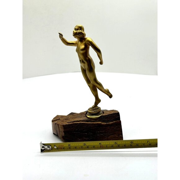 Brass Bronze Cast Metal Art Deco 8" Nude Statue Figurine Lady on Wood Base Vtg - Picture 10 of 15